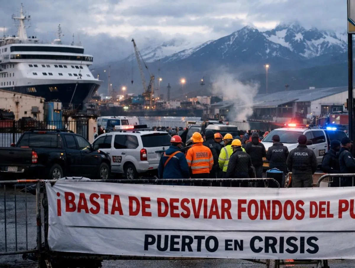 Protestas en el Puerto de Tierra del Fuego (Foto: Opinión Pública) Protestas en el Puerto de Tierra del Fuego (Foto: Opinión Pública)