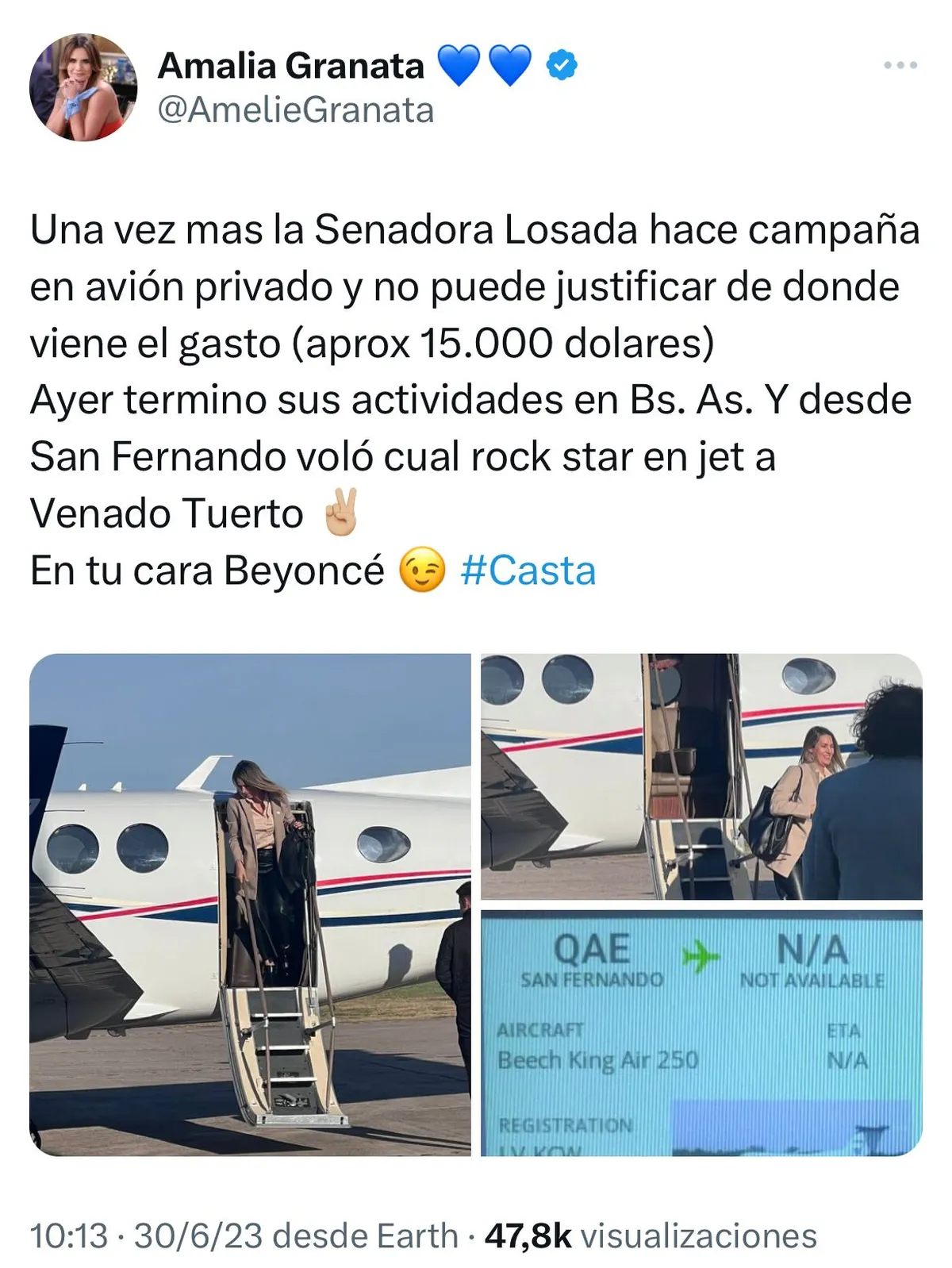 Carolina Losada y el jet privado utilizado para hacer campaña electoral Carolina Losada y el jet privado utilizado para hacer campaña electoral