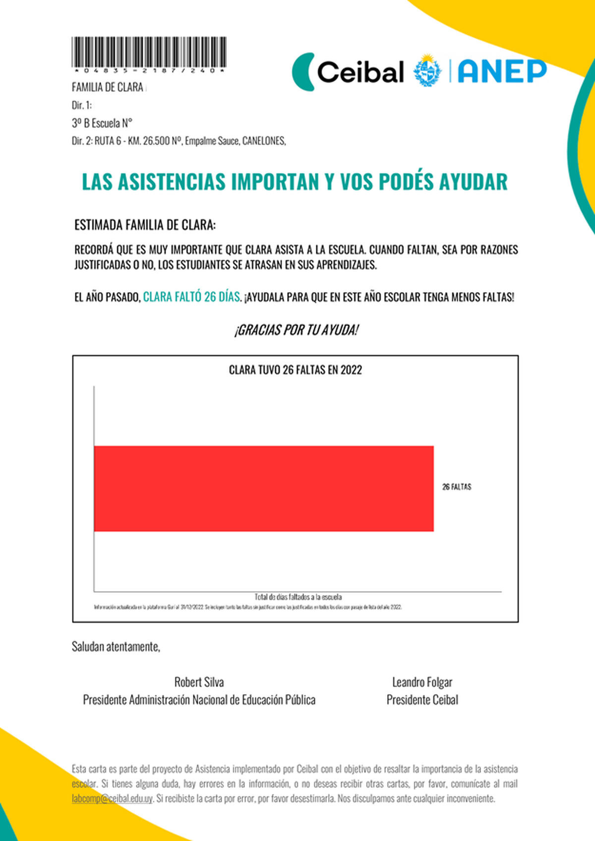 El Plan Ceibal lanza testimonios inmediatos cuando un alumno/a falta demasiado seguido. Luego ,el Estado pide explicaciones. El Plan Ceibal lanza testimonios inmediatos cuando un alumno/a falta demasiado seguido. Luego ,el Estado pide explicaciones.