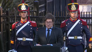 Javier Milei durante su discurso por Malvinas. Javier Milei durante su discurso por Malvinas.