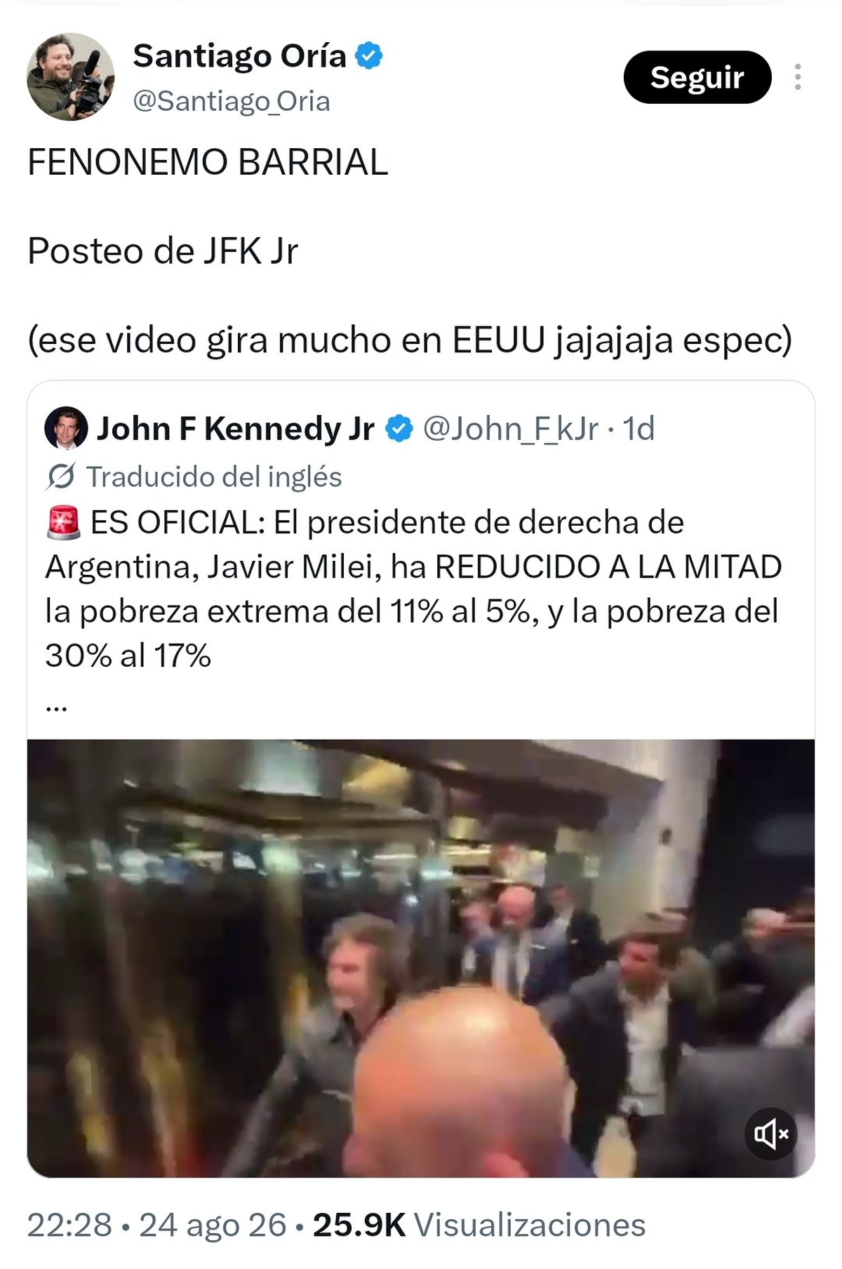 Santiago Or&iacute;a gana protagonismo en la comunicaci&oacute;n digital de Milei, pero debut&oacute; con un ins&oacute;lito error al compartir contenido atribuido a una persona muerta. Foto: X