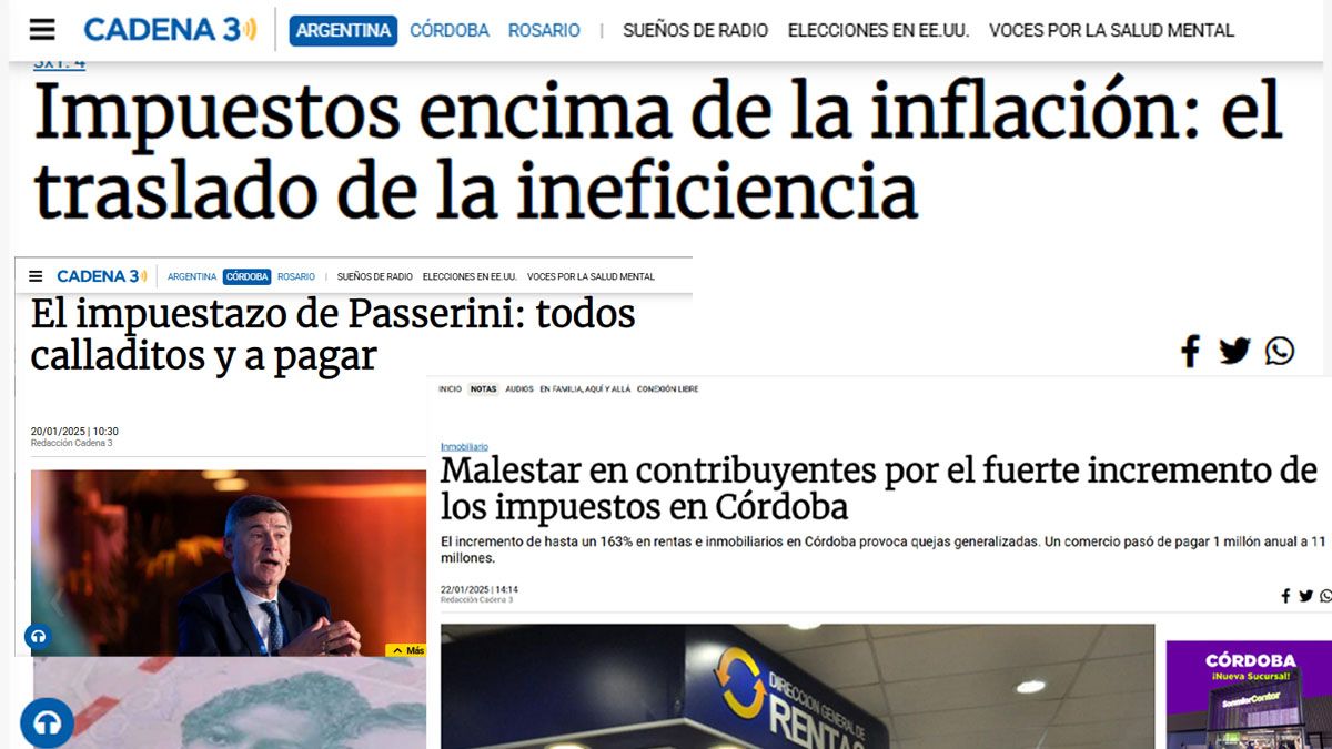 Cadena 3 expone un fuerte malestar con la política impositiva en Córdoba. Cadena 3 expone un fuerte malestar con la política impositiva en Córdoba. 