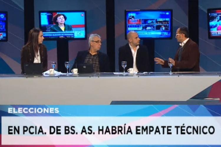 La transmisión de la agencia Télam con el encuestador Artemio López proclamando el empate técnico.