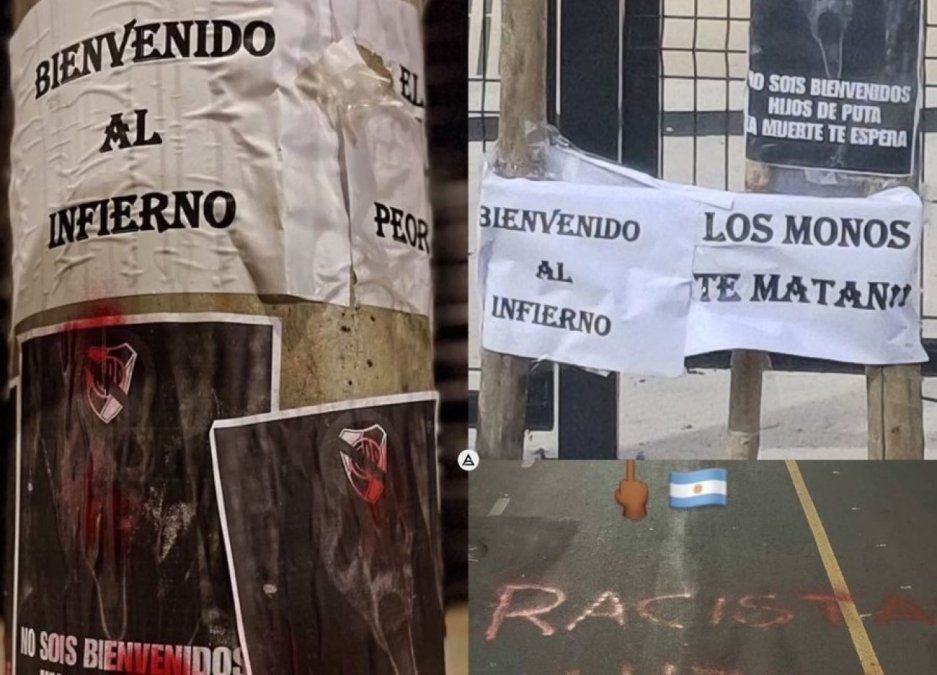 Los carteles de los hinchas del Atlético Mineiro contra los de River.