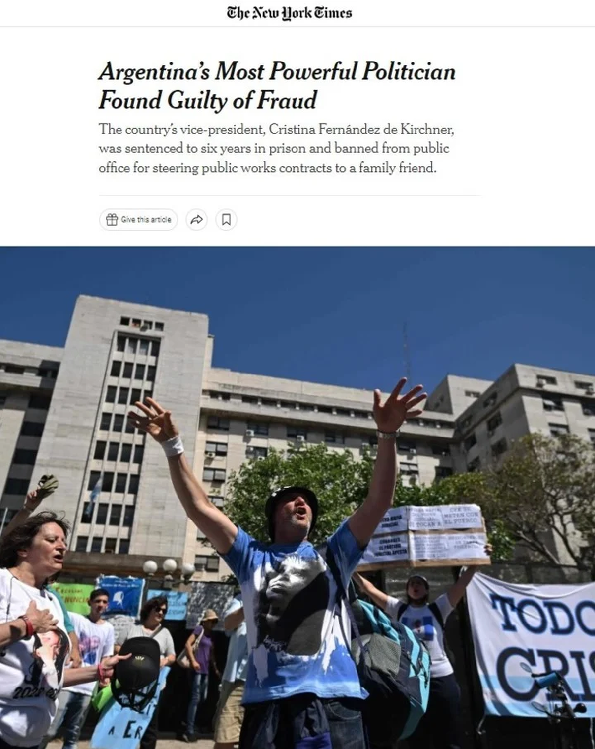 The New York Times, uno de los diarios más prestigiosos de Estados Unidos, también decidió visibilizar el veredicto de la justicia argentina.