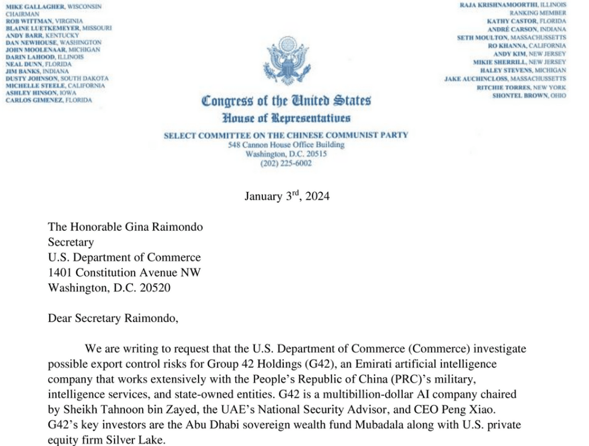 Comienzo de la carta del Comité al Departamento de Comercio. Comienzo de la carta del Comité al Departamento de Comercio.