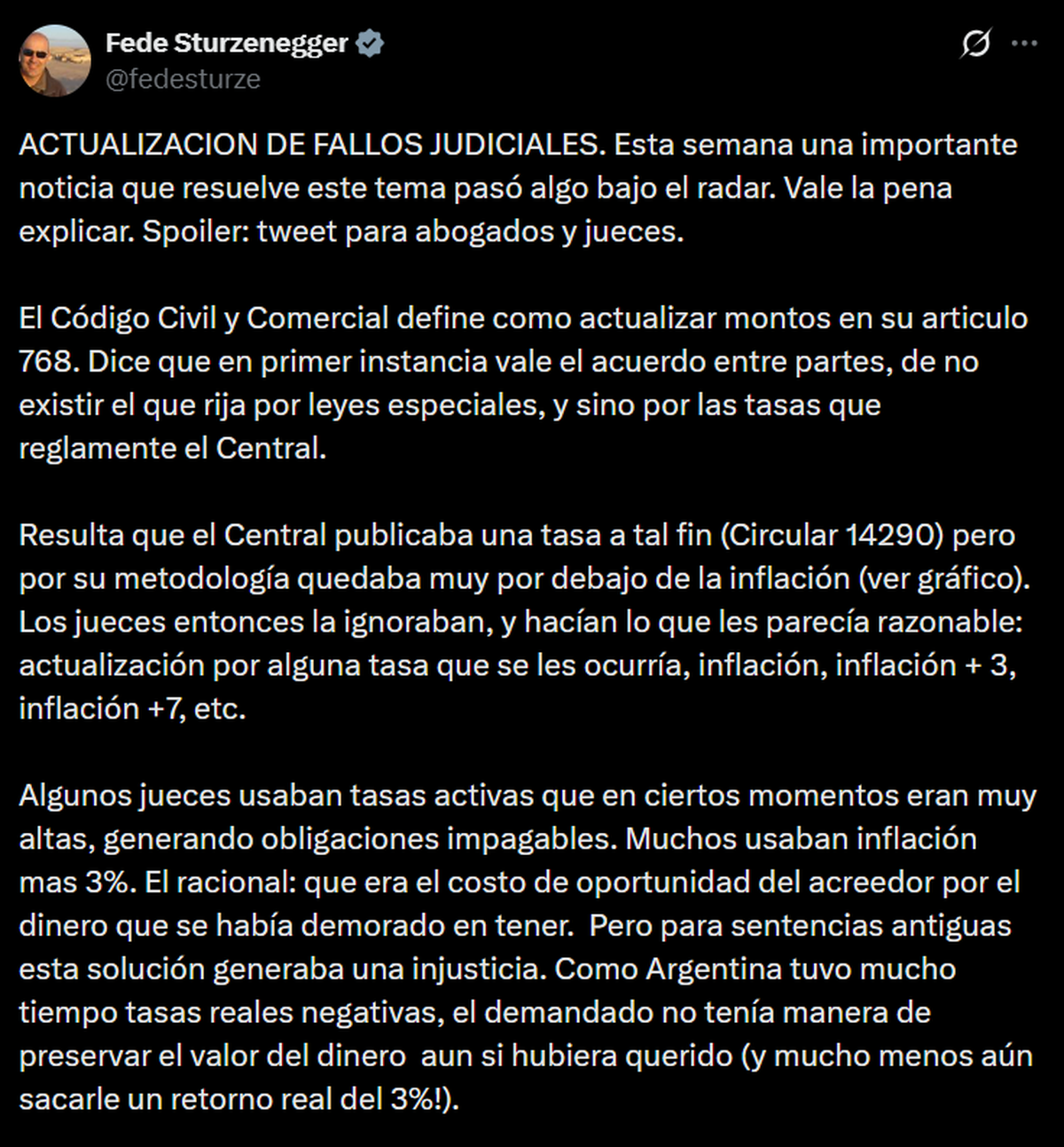 Posteo de Federico Sturzenegger elogiando la medida del BCRA. Posteo de Federico Sturzenegger elogiando la medida del BCRA.