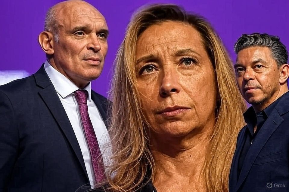 Karina Milei (centro), José Luis Espert (izq.) y Marcelo Gallardo (der.).