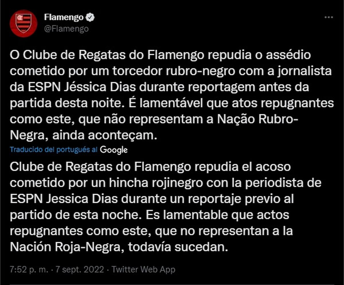 Comunicado oficial del Flamengo en Twitter. (Foto: Captura @Flamengo).