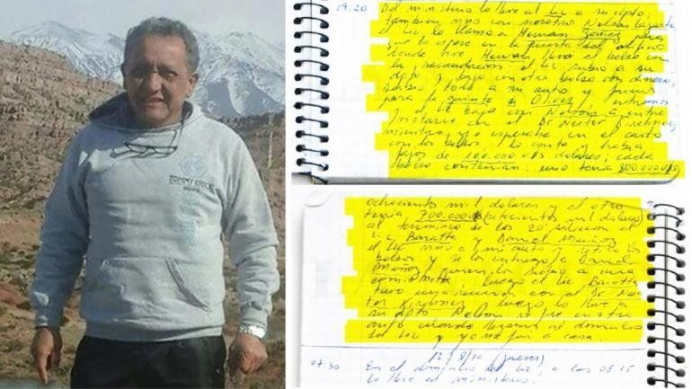 El chofer Oscar Centeno y sus anotaciones en los famosos cuadernos. El chofer Oscar Centeno y sus anotaciones en los famosos cuadernos.