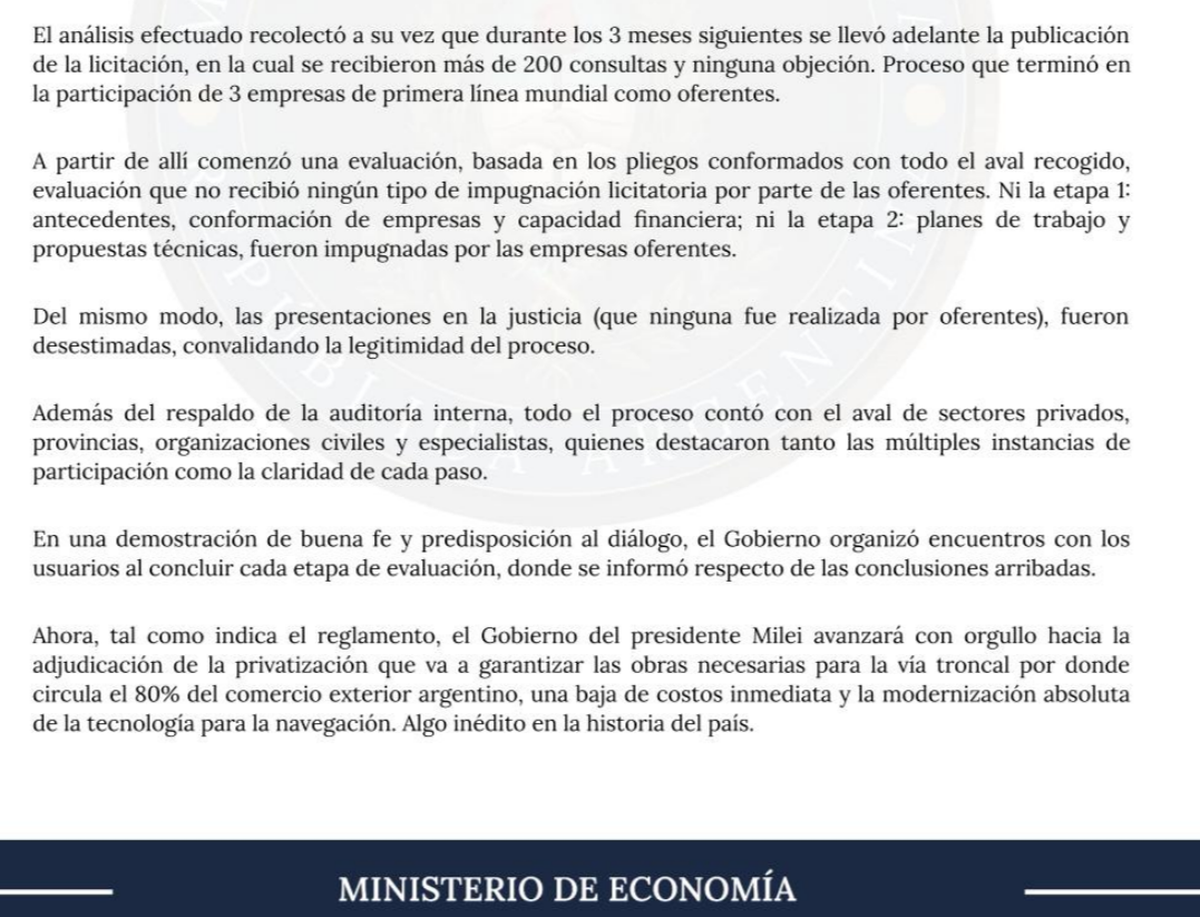 Final del comunicado del Ministerio de Economía. Final del comunicado del Ministerio de Economía.