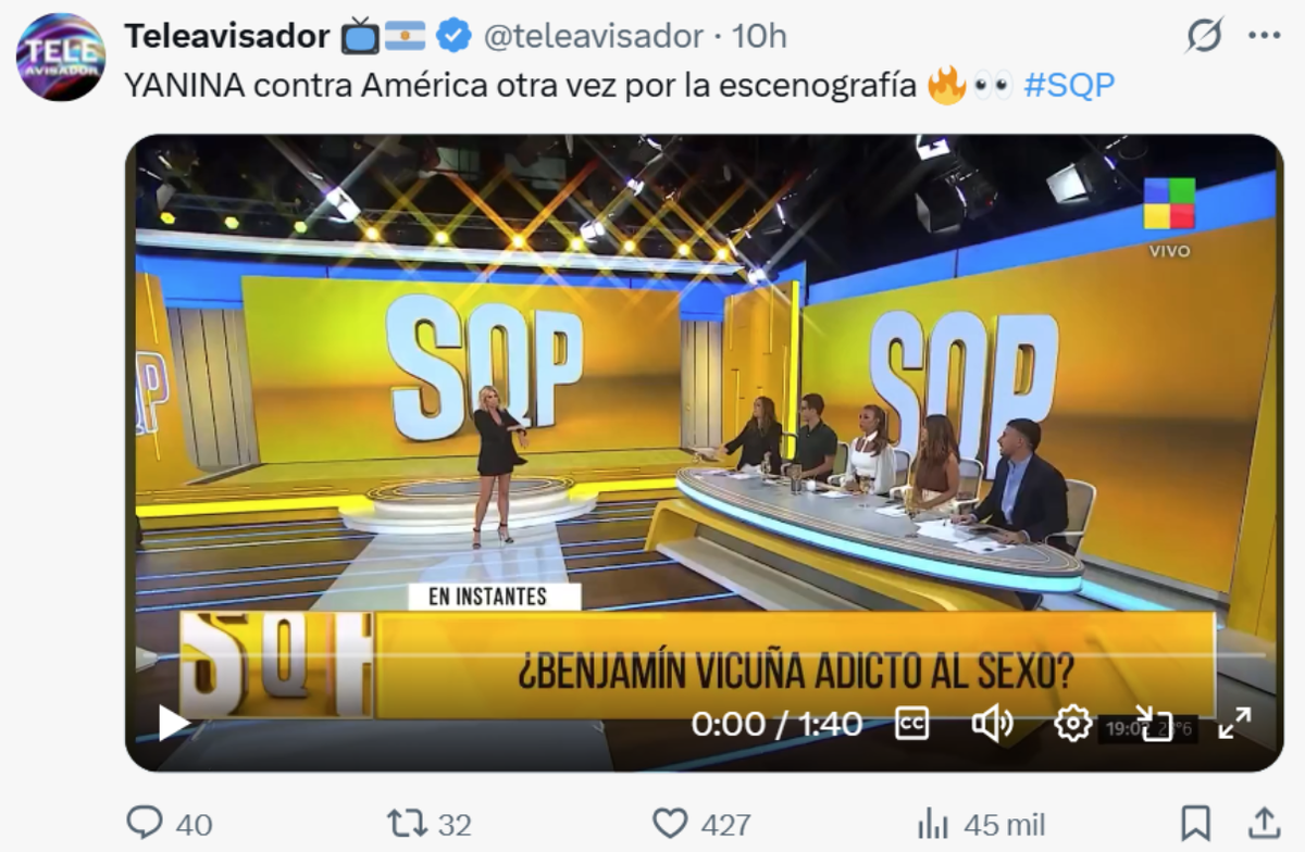 El reclamo de Yanina Latorre a América TV. El reclamo de Yanina Latorre a América TV.