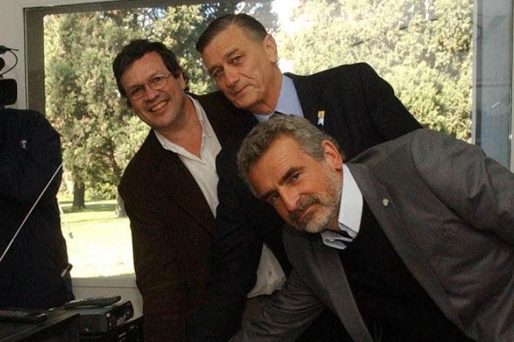 Hermes Binner y Agustín Rossi en el encendido del transmisor de canal 7, para el gran Rosario y Litoral en el año 2010. (Foto: Archivo Télam)
