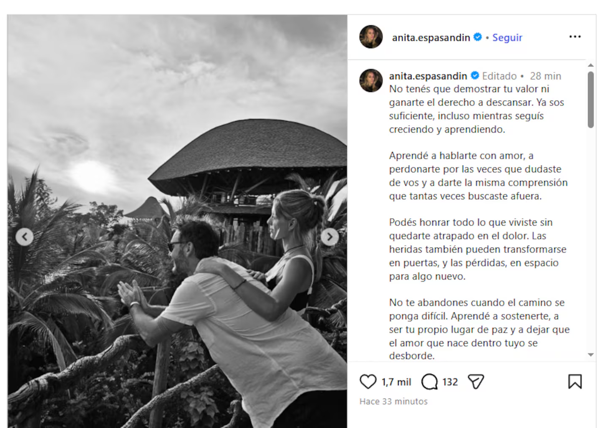 Anita Espasand&iacute;n public&oacute; fotos junto a Benjam&iacute;n Vicu&ntilde;a y una reflexi&oacute;n sobre el amor propio y la superaci&oacute;n, sin mencionar a Icardi, aunque el momento gener&oacute; inevitables interpretaciones. Foto: Instagram