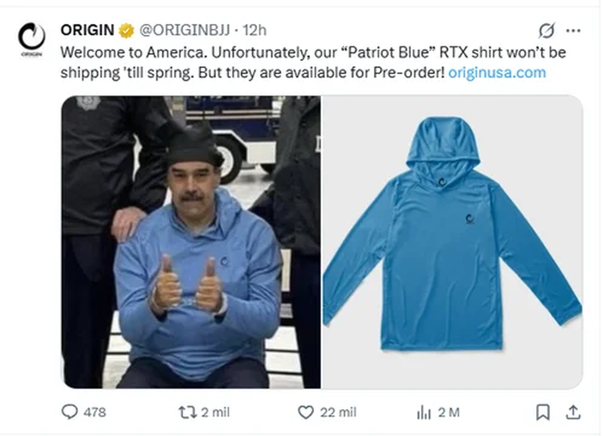 Toda Internet reaccionó con humor y se volvieron virales productos asociados al arresto, como la ropa que el dictador venezolano llevaba puesta. Toda Internet reaccionó con humor y se volvieron virales productos asociados al arresto, como la ropa que el dictador venezolano llevaba puesta.