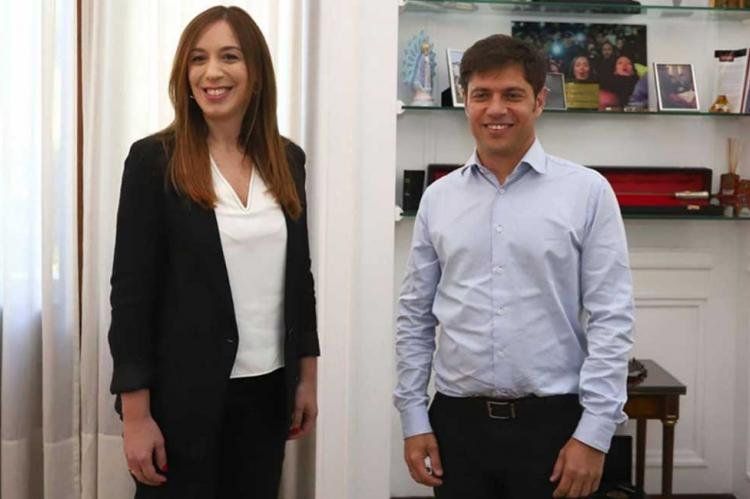 Vidal y Kicillof en momentos previos al cambio de mando en 2019.