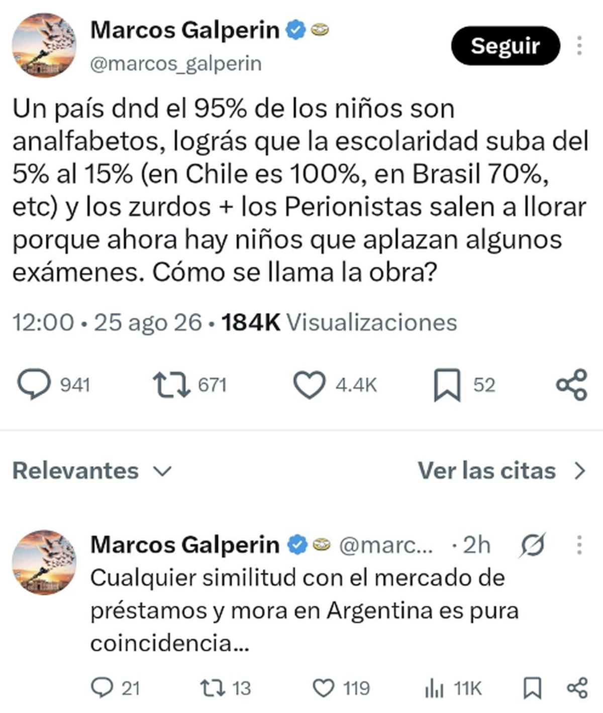 Posteo de Marcos Galperón en X. Fuente: X. Posteo de Marcos Galperón en X. Fuente: X.