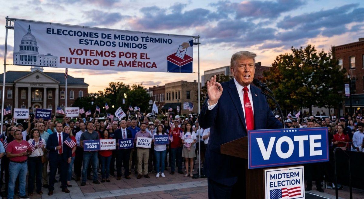 Imagen creada con IA en donde se ve a Donald Trump haciendo campaña política.