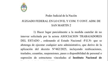 El fallo judicial que suspendió el decreto presidencial sobre el INTI. El fallo judicial que suspendió el decreto presidencial sobre el INTI.