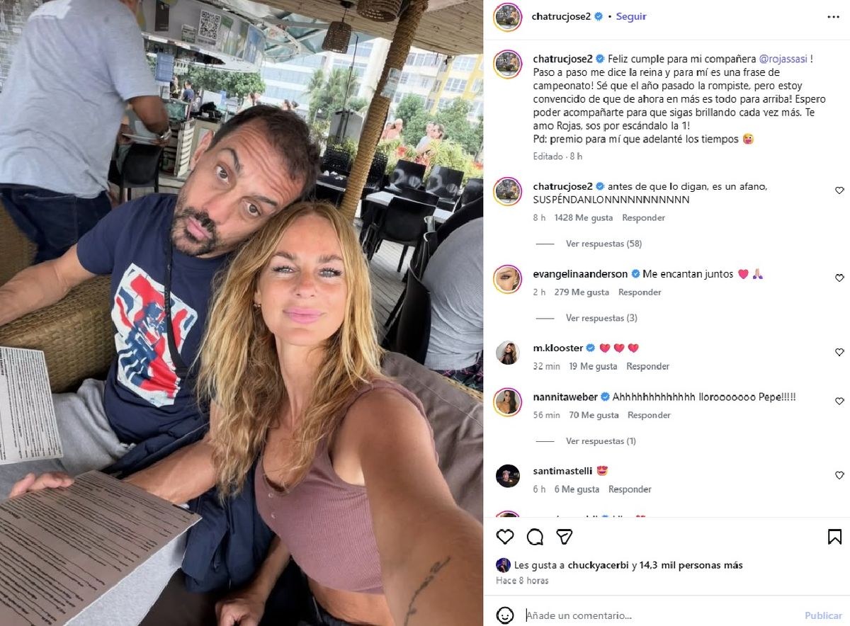 José Chatruc sorprendió a Sabrina Rojas en las redes por su cumpleaños. José Chatruc sorprendió a Sabrina Rojas en las redes por su cumpleaños.