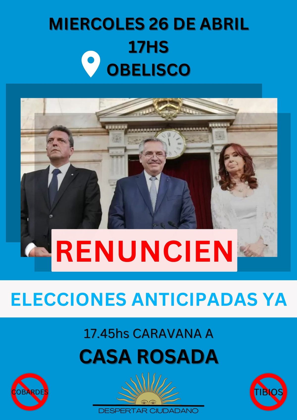 En el folleto que difundieron por redes sociales, se ve a Sergio Massa, Alberto Fernández y Cristina Fernández de Kirchner, como símbolos del oficialismo al que cuestionan.