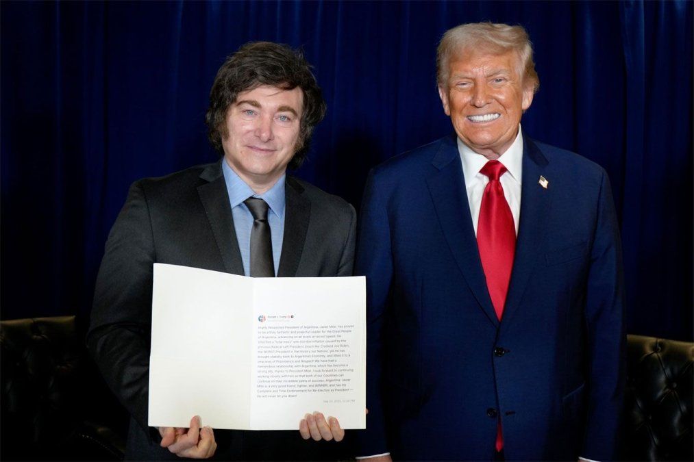 Javier Milei y Donald Trump en la reunión de este martes en Nueva York.&nbsp;