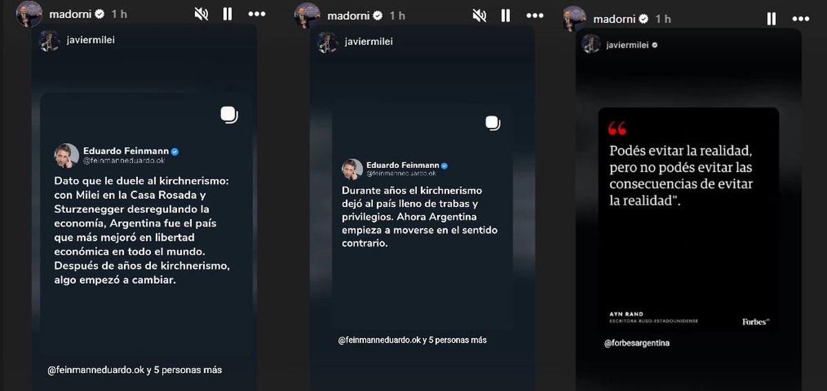 Posteos de Adorni en Instagram mientras estallaba el escándalo. Posteos de Adorni en Instagram mientras estallaba el escándalo.