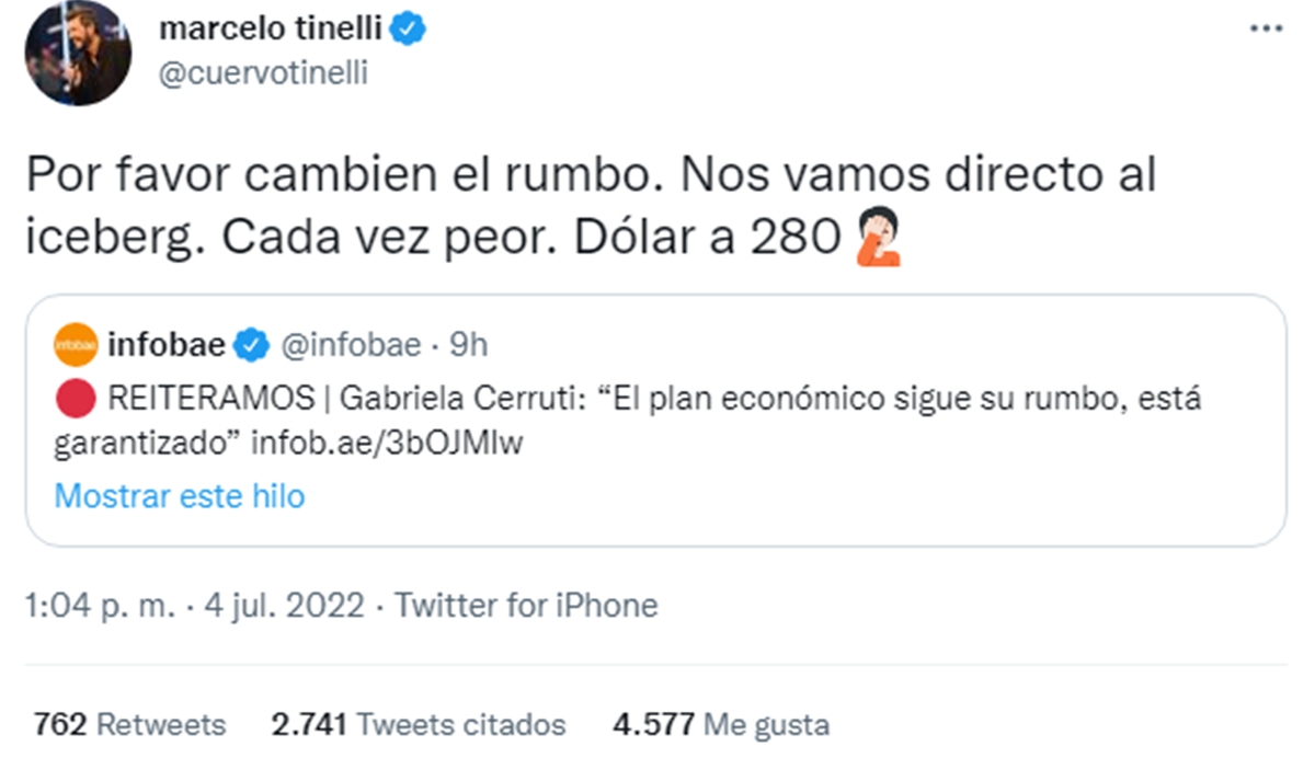El tuit de Marcelo Tinelli que levantó polémica. 