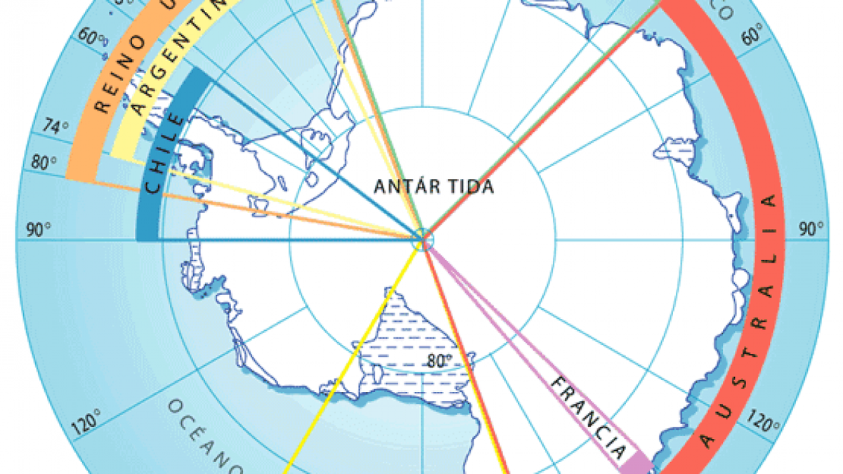 Mapa que ilustra los reclamos territoriales en la Antártida.
