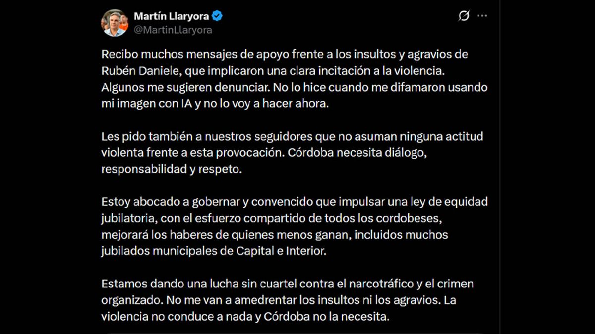 Martín Llaryora en X. Martín Llaryora en X. 