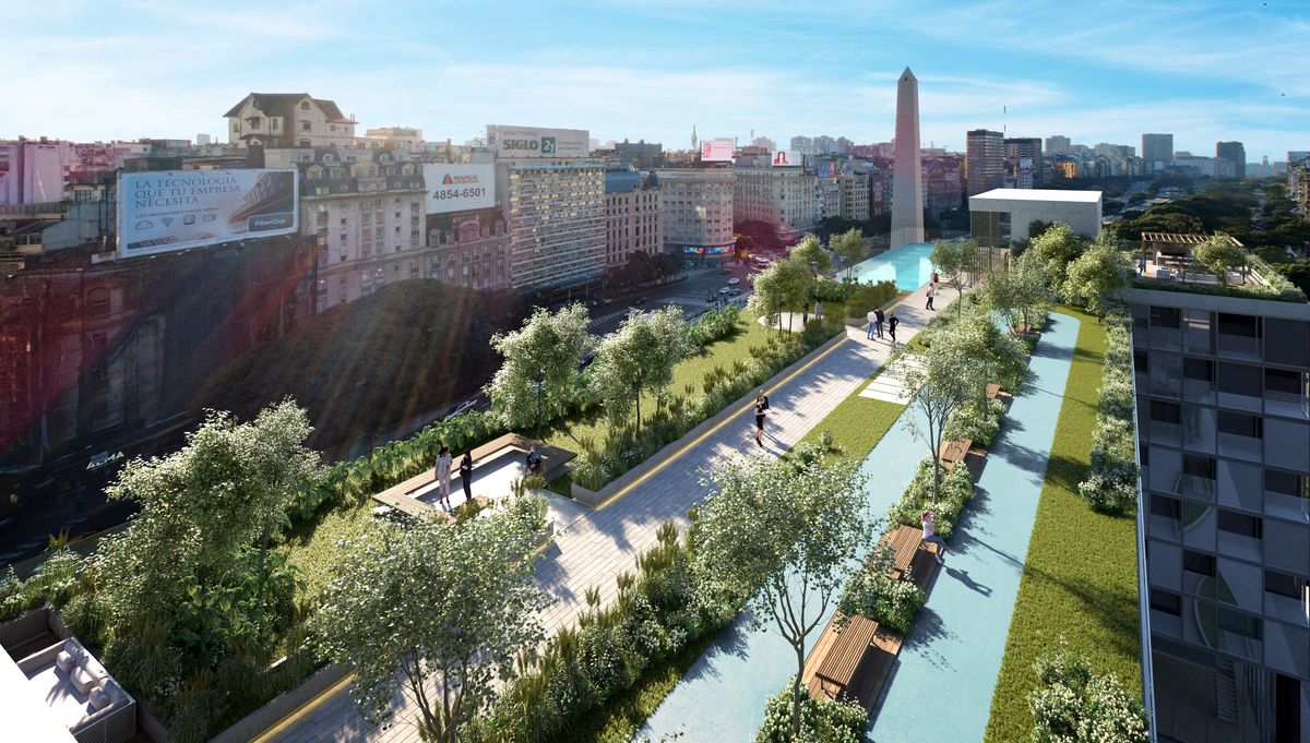 El render permite comprender el proyecto, a metros del Obelisco, con un espacio verde en altura en la terraza. El render permite comprender el proyecto, a metros del Obelisco, con un espacio verde en altura en la terraza.