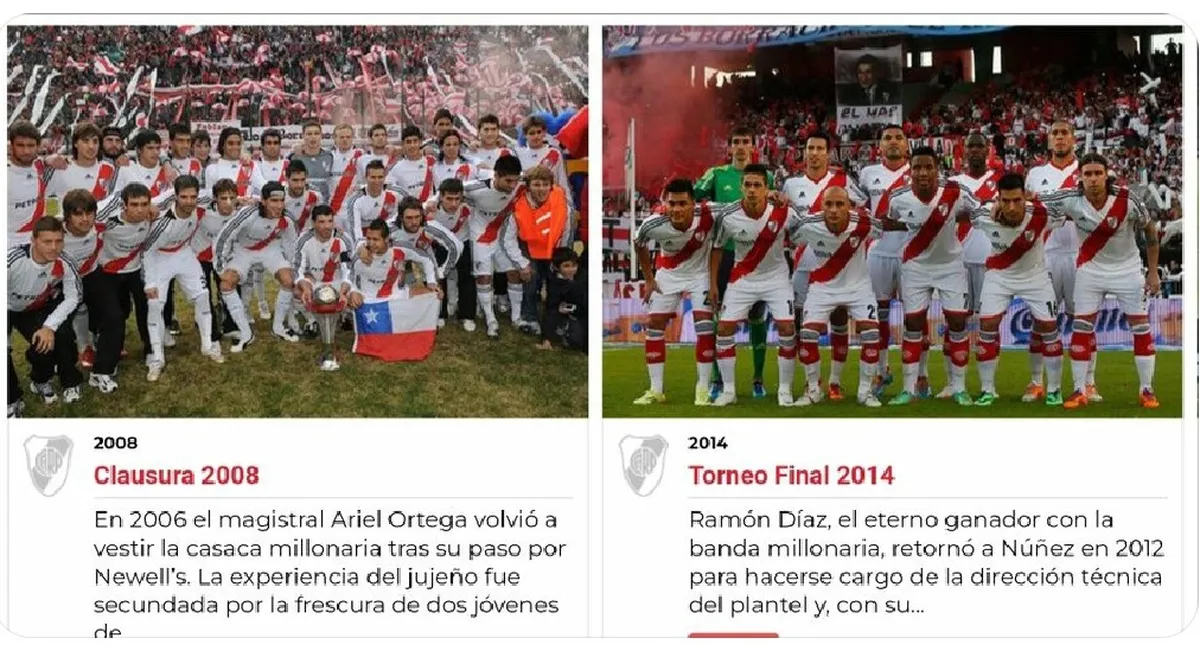 La p&aacute;gina de River ignora el t&iacute;tulo obtenido en 2011 en la B Nacional.