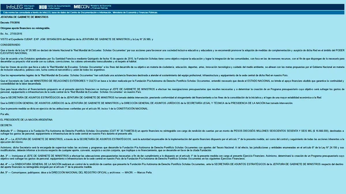 Boletín Oficial y Scholas Occurrentes. Boletín Oficial y Scholas Occurrentes.