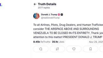 Donald Trump dijo que cerró el espacio aéreo sobre y alrededor de Venezuela