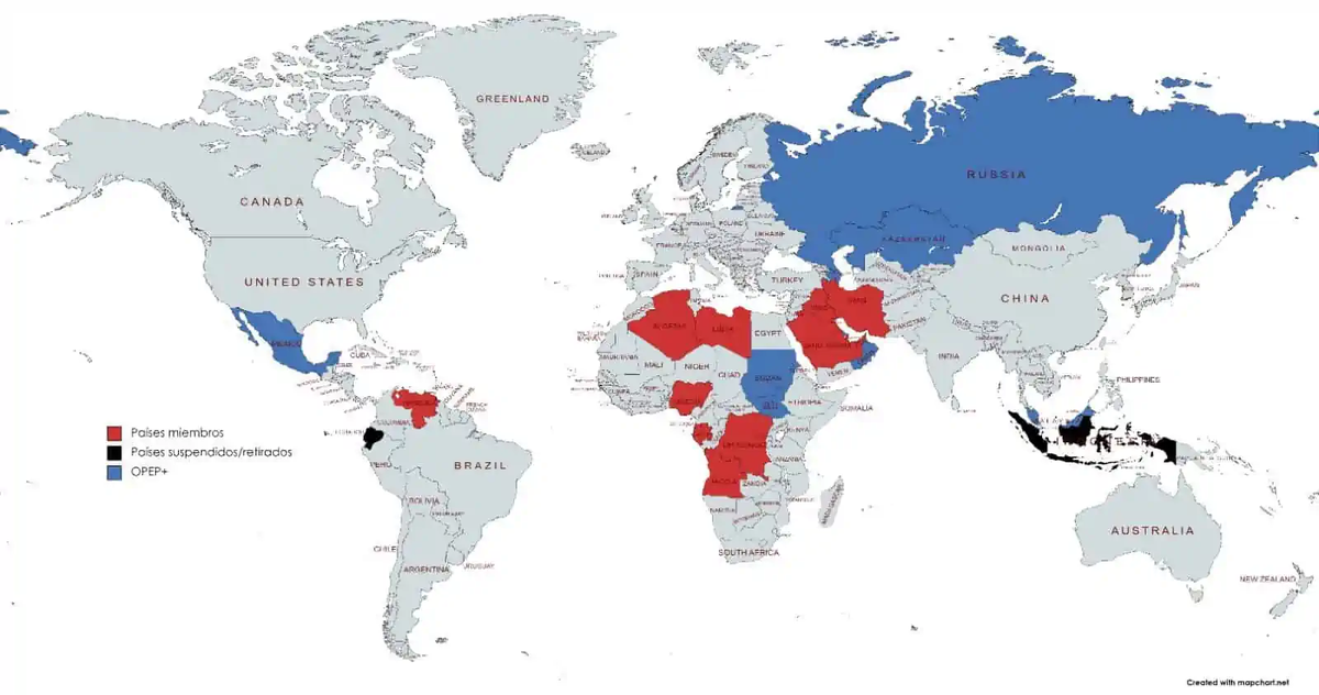 El mapa explica qué es OPEP+.