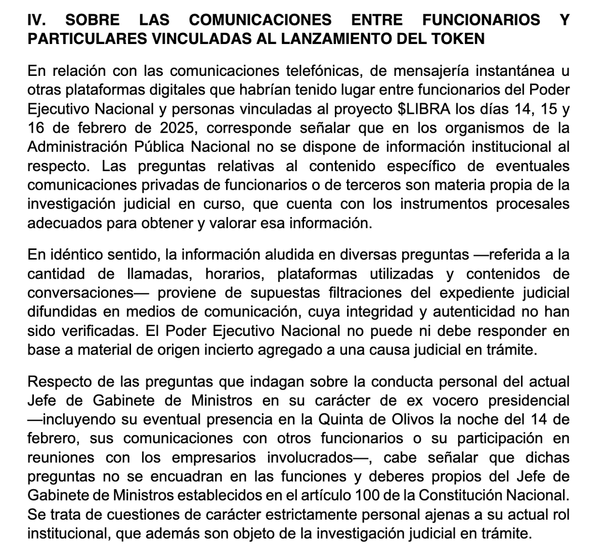 "Son objeto de la investigación en trámite"; una de las excusas más repetidas por Manuel Adorni acerca del caso $Libra. "Son objeto de la investigación en trámite"; una de las excusas más repetidas por Manuel Adorni acerca del caso $Libra.