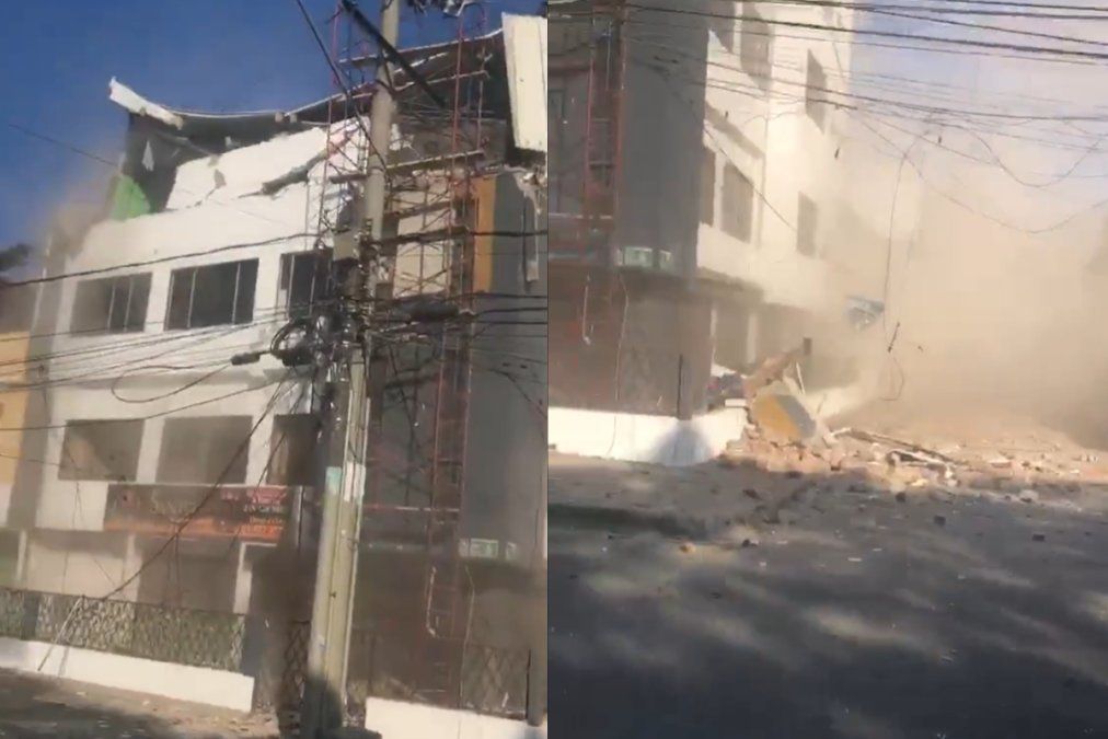 Uno de los edificios en Colombia que se derrumba, tras el terremoto y sus réplicas.
