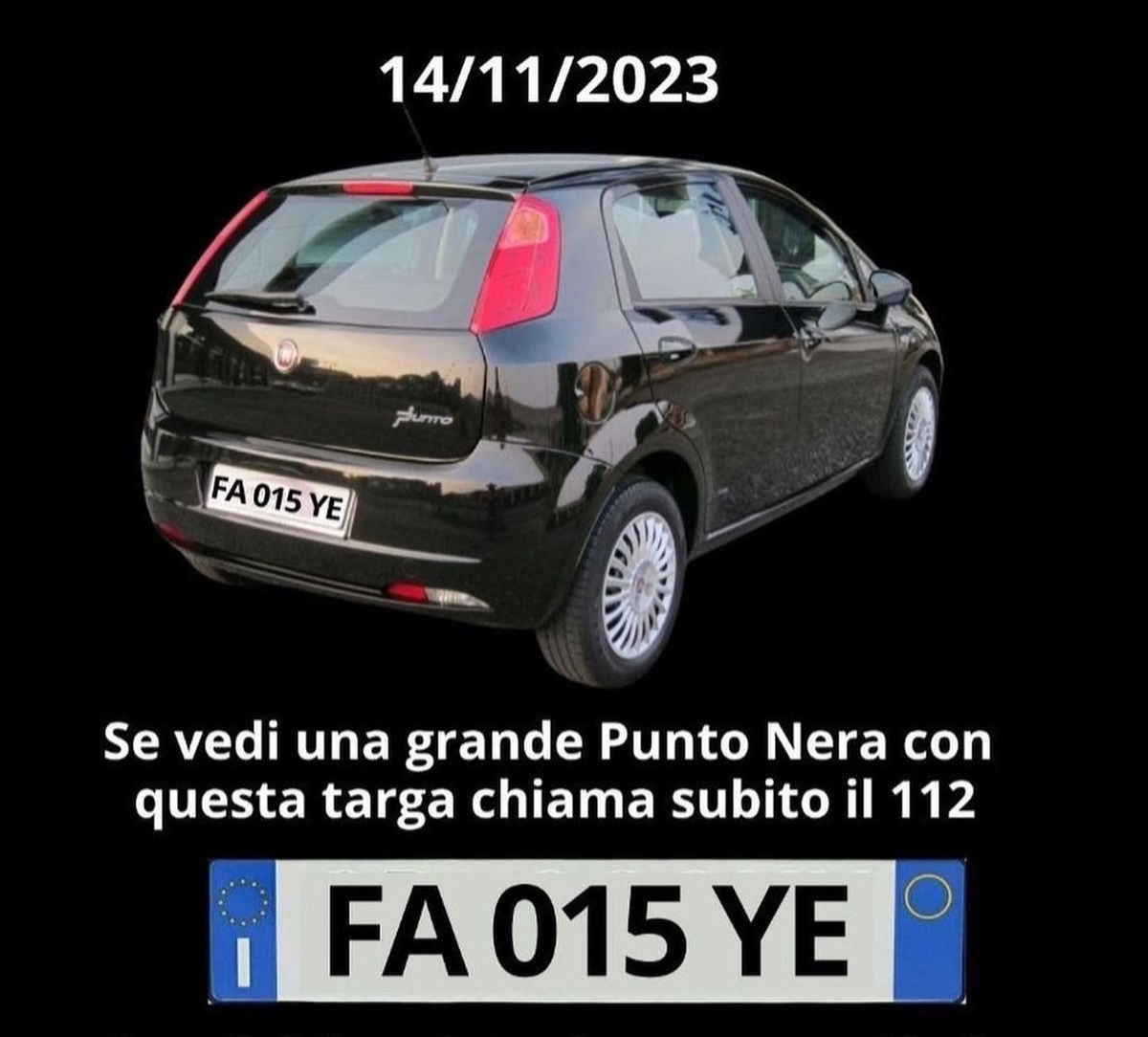 El vehículo de Filippo Turetta, estaba siendo buscado por la Policía. El vehículo de Filippo Turetta, estaba siendo buscado por la Policía.