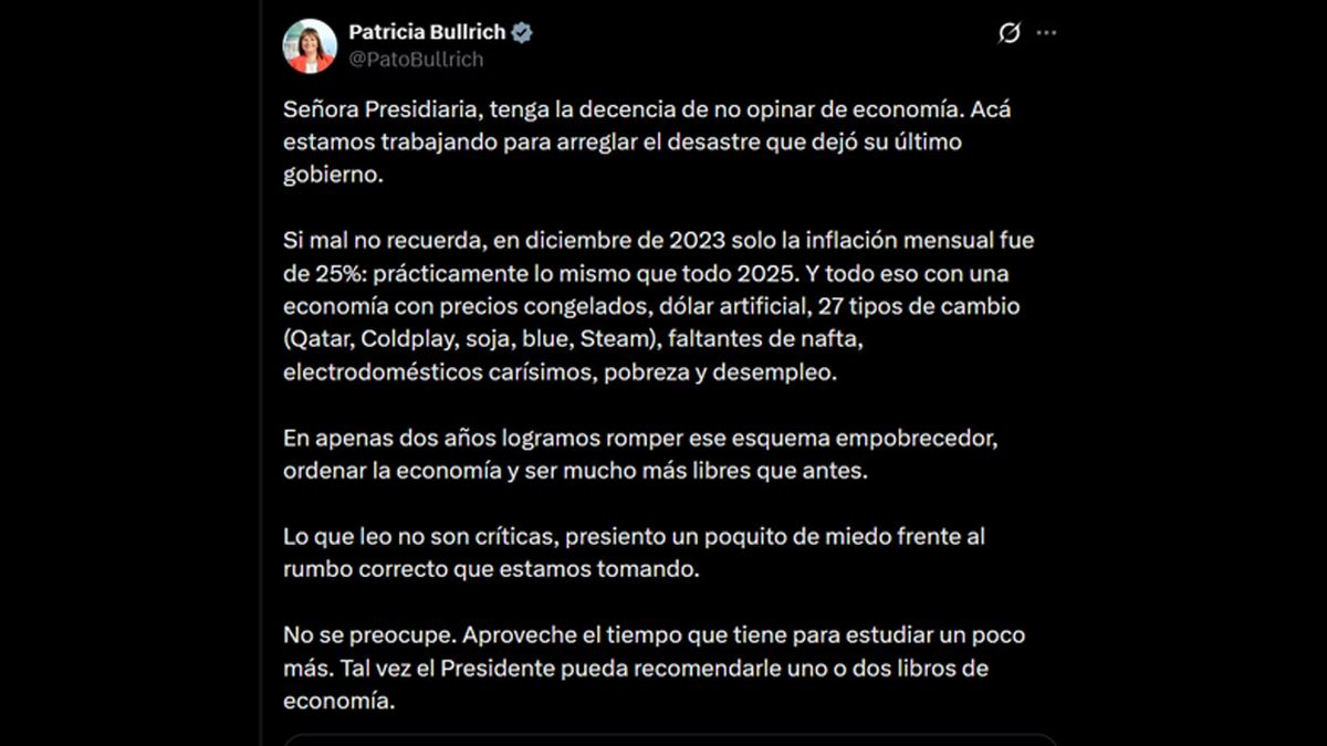 Patricia Bullrich en X. Patricia Bullrich en X. 