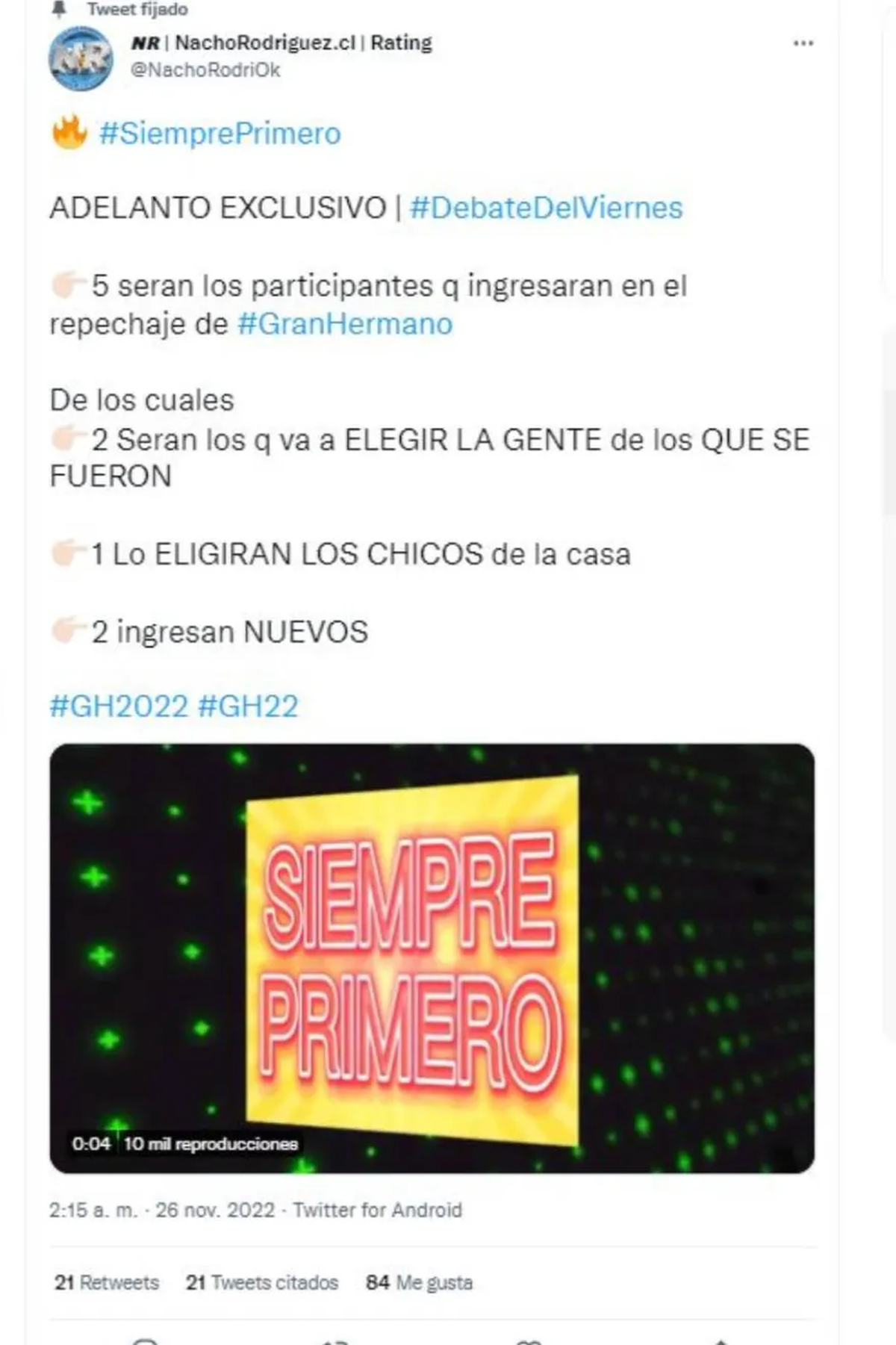 El periodista Nacho Rodríguez fue quien brindó la primicia. 