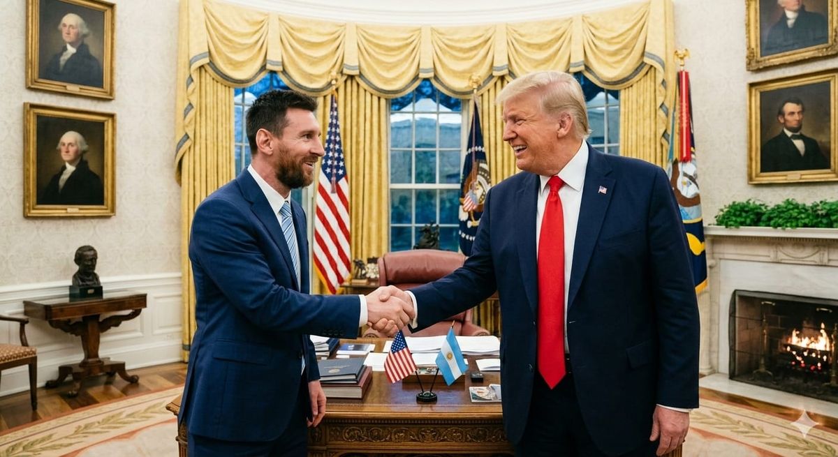 Lionel Messi y Donald Trump se verán frente a frente en la Casa Blanca: FOTO: IMAGEN GENERADA POR GEMINI.