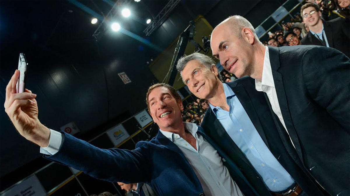 Diego Santilli, Mauricio Macri y Horacio Rodríguez Larreta. 