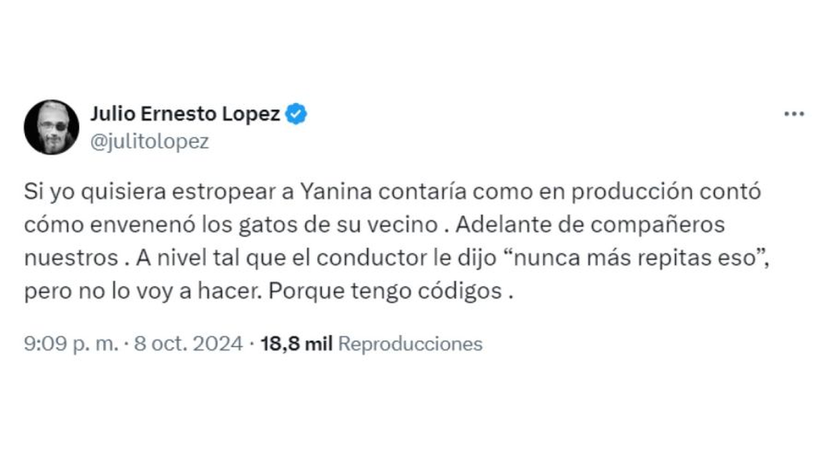 López fue el primero en apuntar con artillería pesada al acusar a Latorre de haber envenenado a los gatos de sus vecinos. López fue el primero en apuntar con artillería pesada al acusar a Latorre de haber envenenado a los gatos de sus vecinos. 