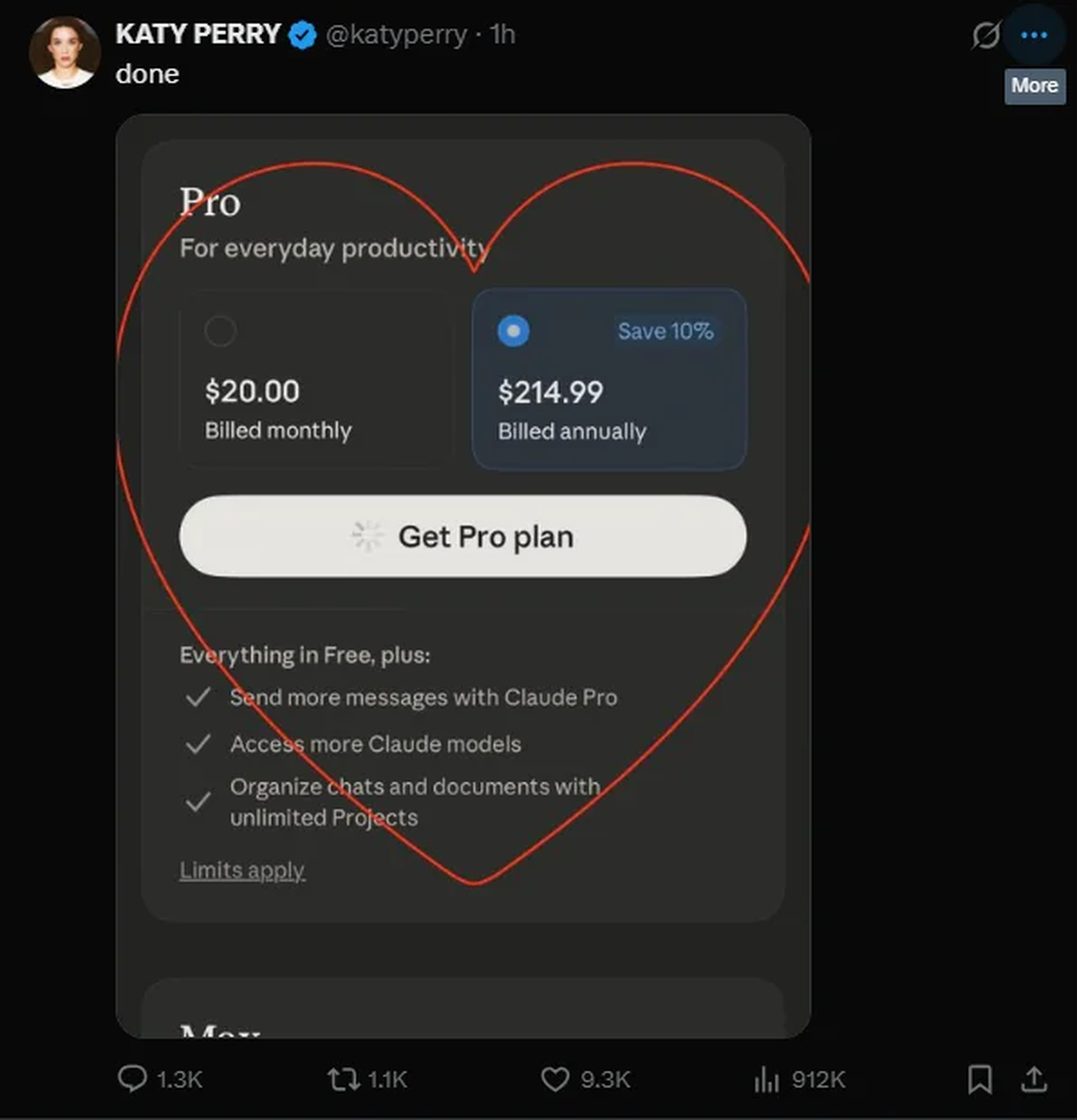 Katy Perry, con 85 millones de seguidores, se suscribe a Anthropic. | CAPTURA DE PANTALLA Katy Perry, con 85 millones de seguidores, se suscribe a Anthropic. | CAPTURA DE PANTALLA