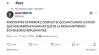 Posteo del Presidente de la República Argentina el 18/09/2026.