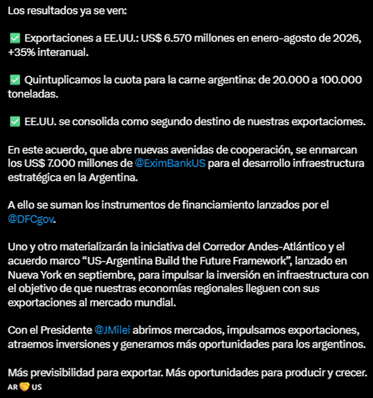 Segunda parte del posteo del Canciller Pablo Quirno en redes sociales. Fuente: X.