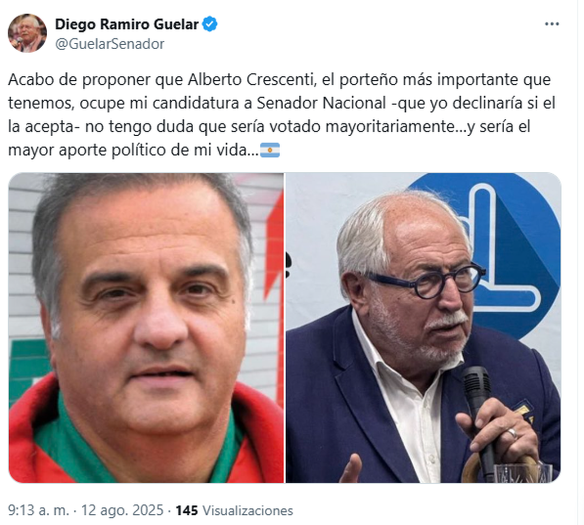 Diego Guelar, del insulto a Macri por la alianza PRO-LLA, a ofrecerle su candidatura a Alberto Crescenti públicamente. Diego Guelar, del insulto a Macri por la alianza PRO-LLA, a ofrecerle su candidatura a Alberto Crescenti públicamente.
