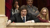 Javier Milei a los gritos en el palco de Diputados. Javier Milei a los gritos en el palco de Diputados.