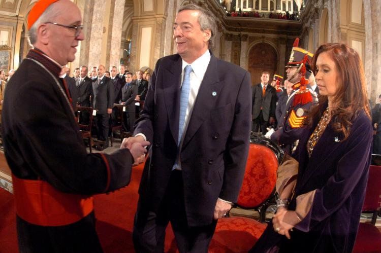 Tedeum de 2004: Jorge Bergoglio, Néstor Kirchner y Cristina Fernández.