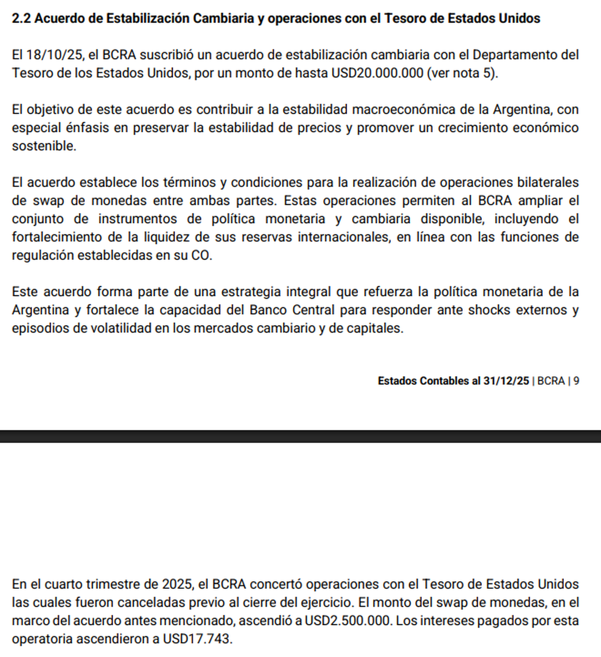 Nota 2.2 de los Estados Contables del 2025 del BCRA. Fuente: BCRA. Nota 2.2 de los Estados Contables del 2025 del BCRA. Fuente: BCRA.